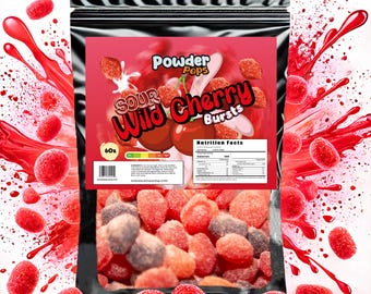 PowderPops Sour Wild Cherry Gusher Bursts 6OZ - Viral Candy - Sour & Sweet Fruit Snack