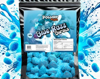 PowderPops Sour Blue Razz Gusher Bursts 6OZ - Viral Candy - Sour & Sweet Fruit Snack