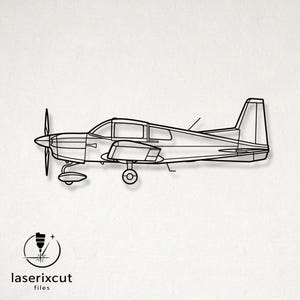 May include: A black line art silhouette of a single-engine propeller airplane shown in profile. The design features a cockpit, wings, tail section, and landing gear. Below the aircraft is a circular logo with the text laserixcut files.