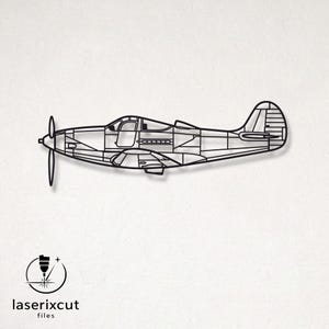 May include: A black metal wall art piece shaped like a single-engine propeller airplane in profile. The design features a linear, open-frame construction showing the fuselage, cockpit, wings, tail, and a three-blade propeller at the front.