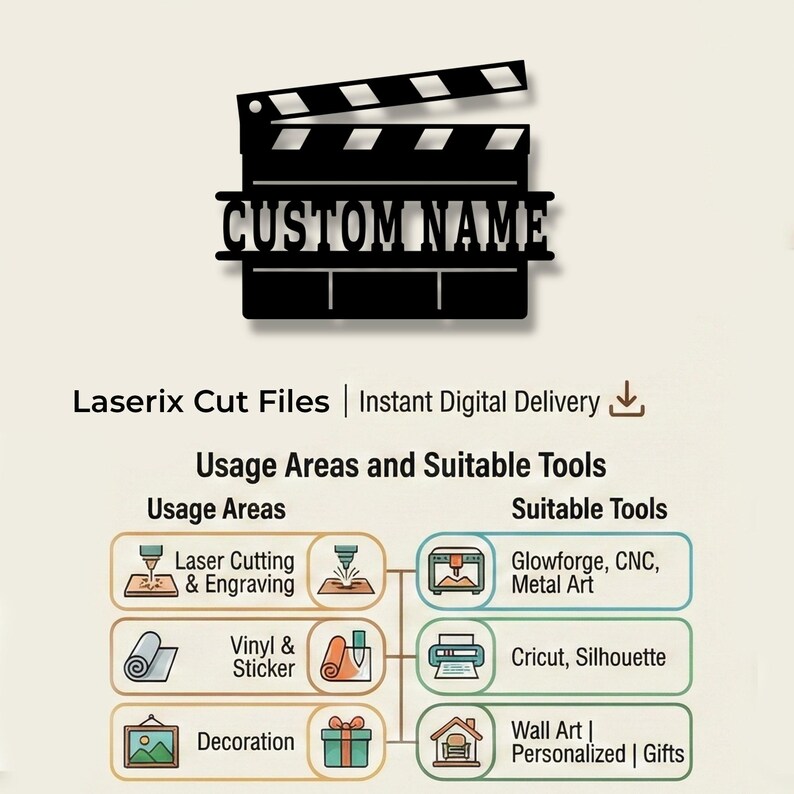 Custom Clapper Board Customizable Clapperboard Silhouette –laser Cut File for Glowforge ...