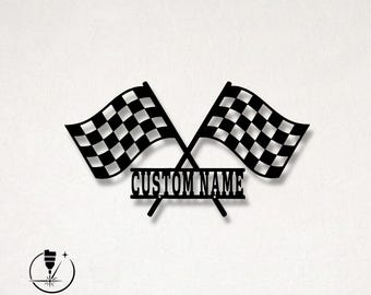 Diseño vectorial de silueta de bandera de carreras personalizable cortado con láser: archivos SVG, DXF, Ai y PDF Glowforge, Cricut, metal, decoración de pared, descarga digital