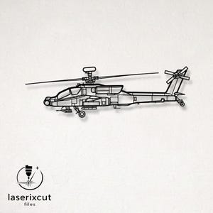 May include: Black metal helicopter silhouette with detailed design, including rotor blades and tail rotor. The image features the text "laserixcut files" in a circular logo. The helicopter is a side profile, suitable for wall art or decor.