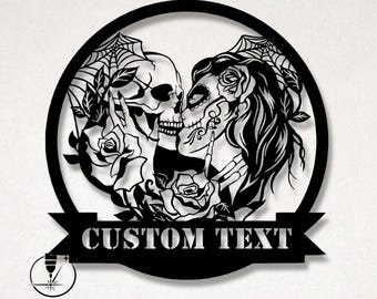 Customizable Skeleton Lovers Laser Cut Vector Files - SVG, DXF, Glowforge, Cricut, Metal Wall Art, Gothic Romance Decor, Instant Download