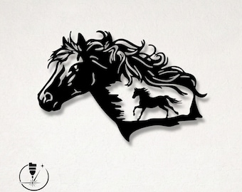Dekoratives Pferd Laser geschnittenes Vektor-Design - SVG, DXF, Ai, Pdf Dateien für Glowforge, Cricut, CNC, Metall, Wanddekoration, digitaler Sofort Download