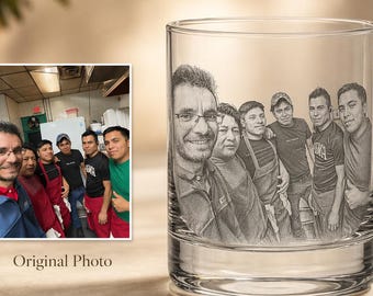Personalized Photo Engraved Whiskey Glass, Custom Family Picture Gift for Dad, Grandpa, Husband, Father’s Day Whiskey Glass