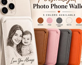 Custom Photo MagSafe Wallet, Personalized Leather Phone Wallet Stand, Magnetic Card Holder for iPhone & Android, Gift for Mom, Dad