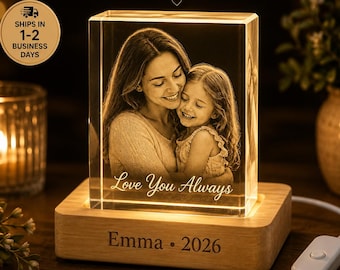 Personalized 3D Crystal Photo Gift with LED Base, Custom Family Picture Crystal, Anniversary Gift for Couples
