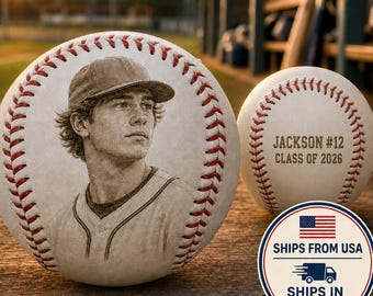 Personalized Baseball with Photo, Custom Engraved 9 Inch Baseball, Photo Baseball Gift, Baseball Dad Gift, Coach Gift, Pet Memorial Keepsake