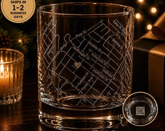 Custom Map Whiskey Glass, Personalized Location Rocks Glass, Engraved City Map Glass, Whiskey Glass, Gift for Dad Husband