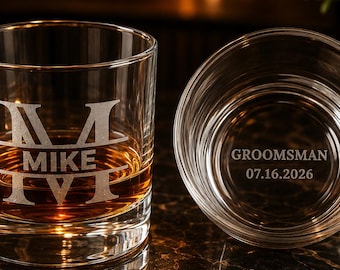 Personalized Monogram Whiskey Glass, Custom Initial Bourbon Glass, Engraved Scotch Glass, Groomsmen Gift, Wedding Whiskey Glass for Men