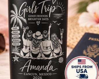 Personalized Tumbler, Custom Girls Trip Cup, Couple Vacation Gift, Family Adventure Tumbler, Laser Engraved Travel Mug