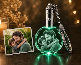 Personalized 3D Crystal Photo Keychain, Custom Family Picture Gift, LED Light Up Keychain, Memorial Keepsake