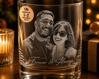 Personalized Photo Engraved Whiskey Glasses, Custom Picture Glass Gift, Family Pet Couple Keepsake