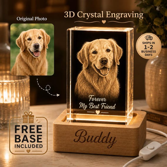 Personalized 3D Crystal Photo Gift with LED Base, Custom Family Picture Crystal, Unique Photo Keepsake for Mom Dad Grandparents