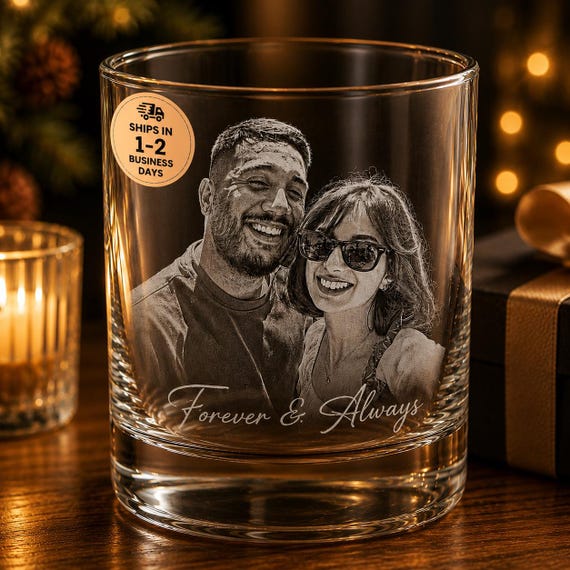 Personalized Photo Engraved Whiskey Glasses, Custom Picture Glass Gift, Family Pet Couple Keepsake