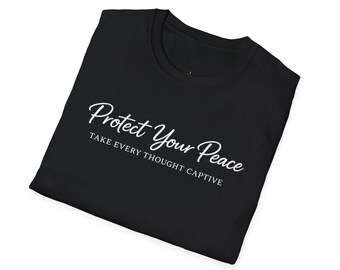 ¡Protege tu paz! ¡Controla cada pensamiento! Camiseta con tipografía y cita inspiradora