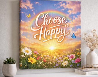Scegli l'opera d'arte su tela "Happy sunrise floral Motivational Inspirational Mental Health Awareness".