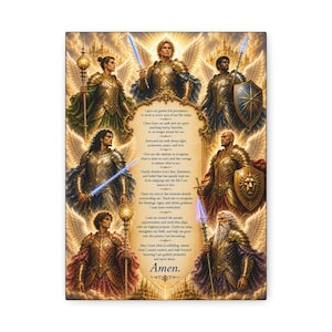 Seven Archangels Prayer Canvas Wall Art, Archangel Michael Wall Decor, Angel Warrior Protection Prayer, Spiritual Faith Religious Gift