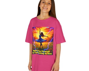 Dancing Through The Lightning Strikes Ballerina Silhouette Kids Tee | Sunset Dance kids shirt