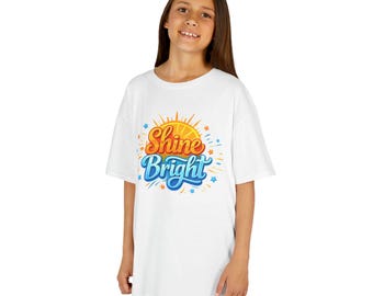 Shine Bright Kids Tee | Sunshine lettering, cheerful sun graphic, colorful stars