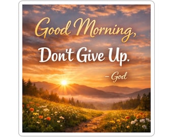 Good Morning Don't Give Up God Sticker | Inspirational Motivational Christian Religious Faith Quote Sticker