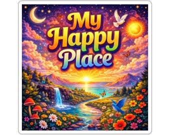 My Happy Place Stickers | Scenic Sunset Landscape, Floral, Whimsical