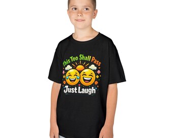 This Too Shall Pass Just Laugh Kids Tee Shirt | Smiley Sun Emoji Design