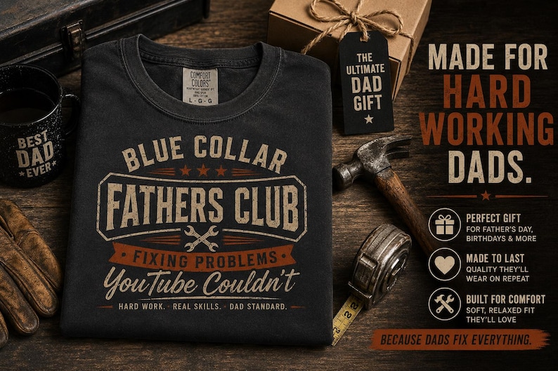 Blue Collar Dad Shirt, Fathers Club Tee, Funny Working Dad Gift, Blue Collar Fathers Day Shirt, HVAC Dad Workwear Tee image 7