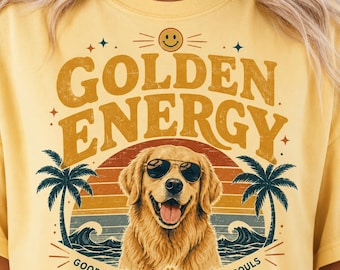 Golden Energy Comfort Colors® Shirt, Retro Golden Retriever Tee, Funny Dog Mom Graphic T-Shirt, Vintage Dog Lover Gift