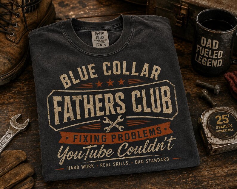 Blue Collar Dad Shirt, Fathers Club Tee, Funny Working Dad Gift, Blue Collar Fathers Day Shirt, HVAC Dad Workwear Tee image 5