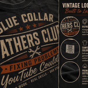 Blue Collar Dad Shirt, Fathers Club Tee, Funny Working Dad Gift, Blue Collar Fathers Day Shirt, HVAC Dad Workwear Tee image 4