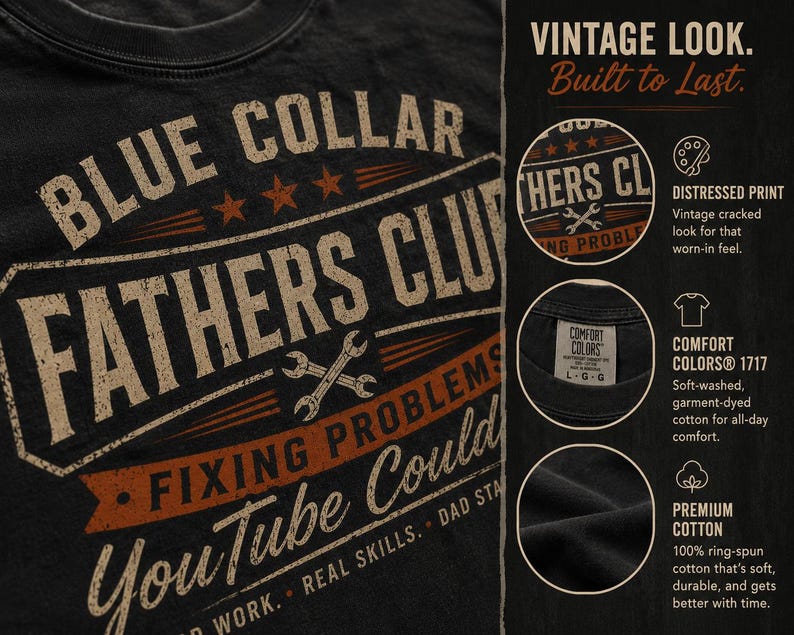 Blue Collar Dad Shirt, Fathers Club Tee, Funny Working Dad Gift, Blue Collar Fathers Day Shirt, HVAC Dad Workwear Tee image 4