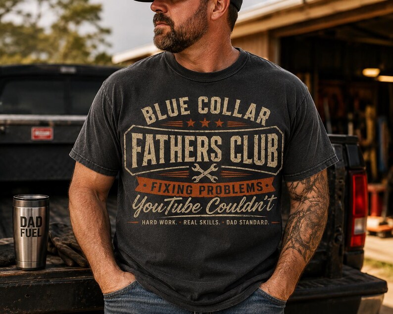 Blue Collar Dad Shirt, Fathers Club Tee, Funny Working Dad Gift, Blue Collar Fathers Day Shirt, HVAC Dad Workwear Tee image 2