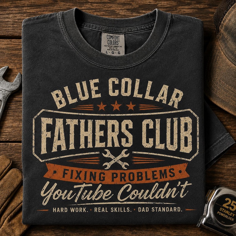 Blue Collar Dad Shirt, Fathers Club Tee, Funny Working Dad Gift, Blue Collar Fathers Day Shirt, HVAC Dad Workwear Tee image 1