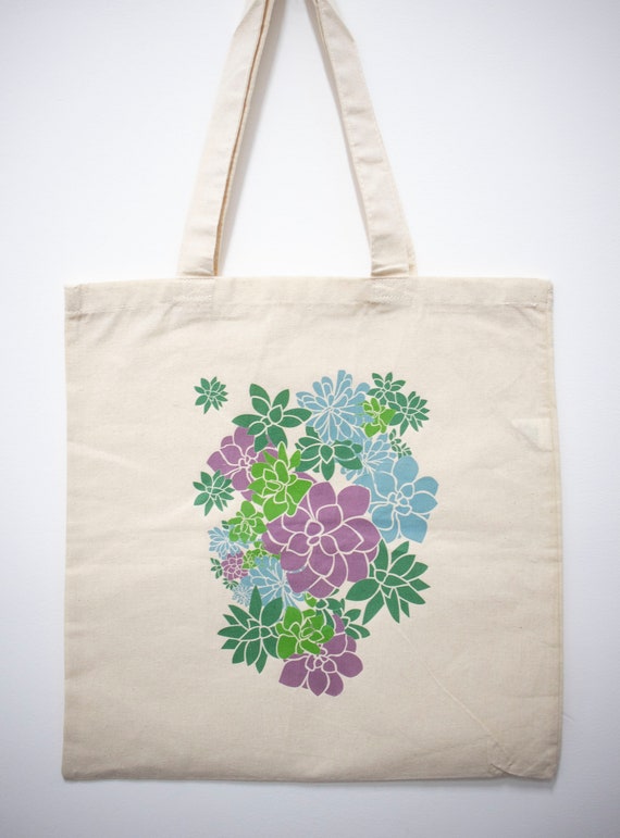 Succulent Canvas Tote Bag | Etsy