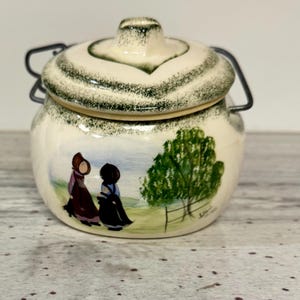 Vintage handbemalte Amish Zuckerdose - Volkskunst Keramik Küchendekor