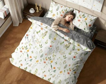 Floral Microfiber Duvet Cover Set, Reversible Bedding with Pillowcases King