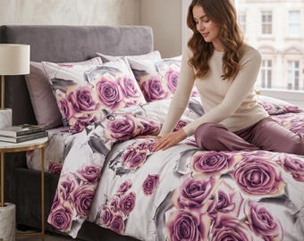 3D Pink Rose Duvet Cover Set | Complete Floral Bedding, UK Sizes