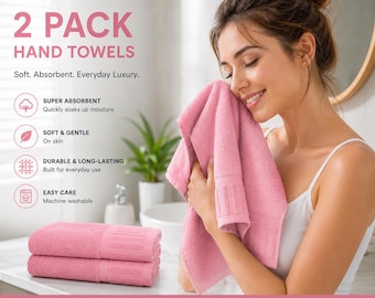 2 Pack Cotton Hand Towels – Soft, Absorbent, Spa Style Bathroom Decor