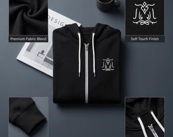 Men's Black Zip-Up Hoodie | Soft Fleece Streetwear Sweatshirt | Contrast Zipper Detail
