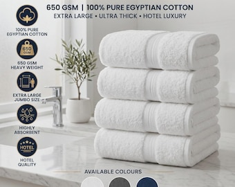 Luxury Bath Towels 70 x 140cm | 100% Egyptian Cotton 650 GSM | Soft Thick Hotel Quality Towels | 1 Pack 2 Pack 4 Pack