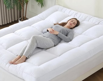 Extra Thick 10cm Mattress Topper 1200GSM | 4 Inch Deep Soft Quilted Mattress Pad with Elastic Corners | Single Double King Super King UK