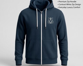 Men's Navy Blue Zip Hoodie | Soft Brushed Fleece Streetwear Sweatshirt