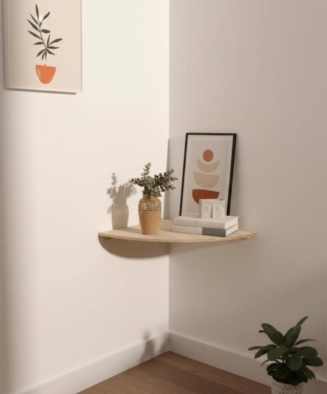 One Side Rounded Shelf Rounded Edge Floating Corner Shelf Wood | Space-saving Wall Shelf ...