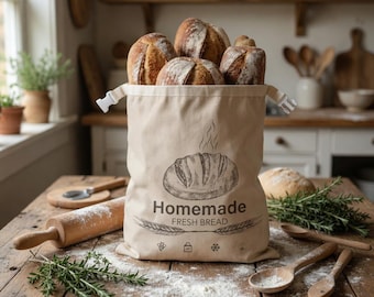 Wiederverwendbarer Brotbeutel aus Bienenwachs | Großer Brotbeutel aus Baumwoll-Leinen-Mischgewebe | Geschenkidee für eine abfallfreie Küche | Aufbewahrungsbeutel für Sauerteig | Öko-Geschenk im Cottagecore-Stil