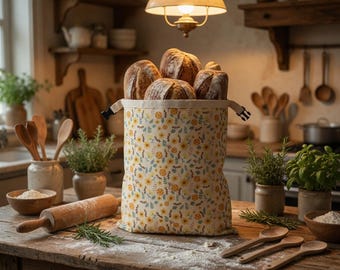Återanvändbar brödpåse i bivax | Ekologisk bomullspåse för mat | Zero Waste Kitchen | Hållbar brödhållare | Cottagecore-present | Bivax