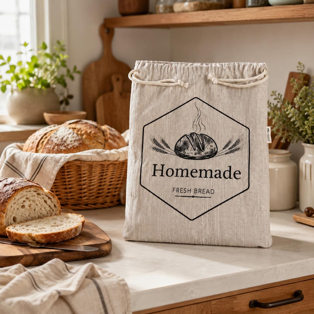Reusable Bread Bag Linen | Fresh Bread Storage Sack | Cotton Drawstring ...