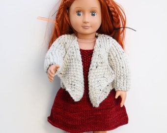 Red Doll Dress with Jacket for 18 Inch Doll - Hand Knit Set of Sleeveless Dress with Natural Colored Cardigan - Handmade Doll Clothes