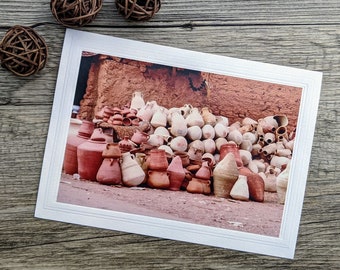 Egyptian Pottery Photo Greeting Card  - Street Corner in Luxor - Terracotta and Pink Pottery - Travel Photography - Fine Art Photography